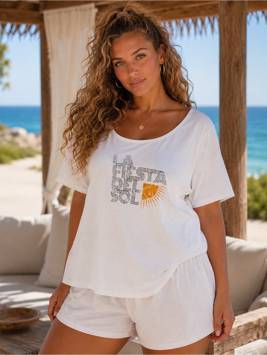 Anthropologie Tops - ☀️🍋Anthropologie White 'La Fiesta Del Sol' Short Sleeve Tee